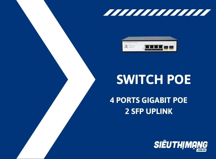 Switch PoE 4 Ports 10/100/1000Mbps with 2 port SFP Uplink