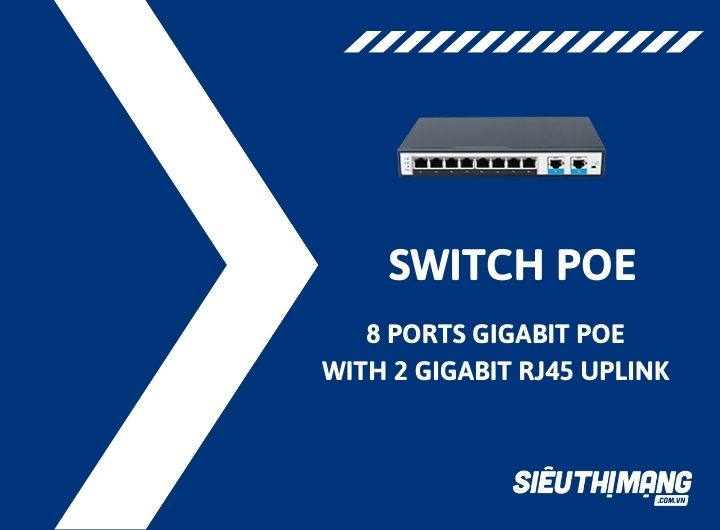 Switch PoE 8 Ports 10/100/1000Mbps, with 2 Gigabit RJ45 Uplink