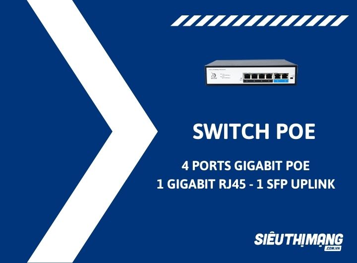 Switch PoE 4 Ports 10/100/1000Mbps, 1 port RJ45 and 1 port SFP Uplink