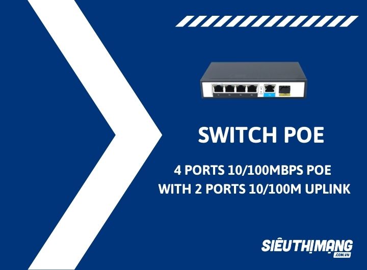 Switch PoE 4 Port 10/100Mbps PoE Switch with 2 port RJ45 Uplink