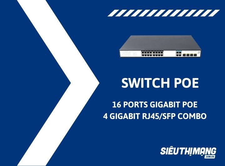 Switch PoE 16 Ports 10/100/1000Mbps, with 4 Gigabit Combo Uplink