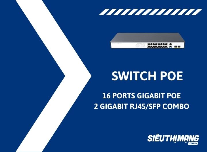 Switch PoE 16 Ports 10/100/1000Mbps, 2 Gigabit Combo Uplink