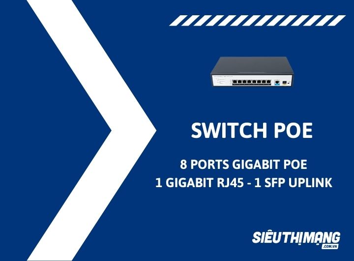 Switch PoE 8 Ports 10/100/1000Mbps, 1 Gigabit RJ45 and 1 SFP Uplink
