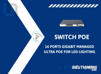 Switch PoE 16 Ports 10/100/1000Mbps Managed managed Ultra PoE switch LED Lighting
